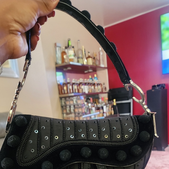 Dior Black Velvet and Leather Pom Pom Saddle Bag - Picture 3 of 3